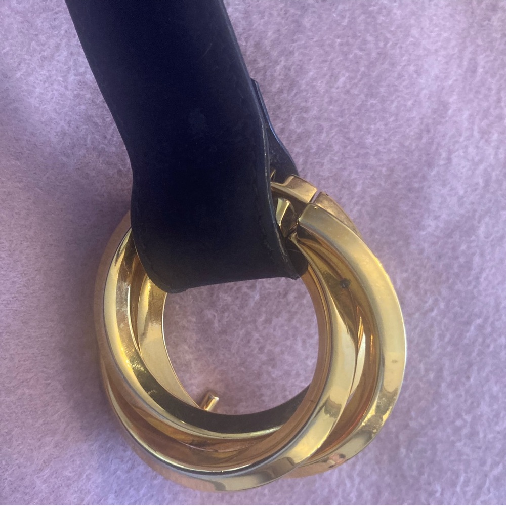 Black Leather Belt with Gold Buckle